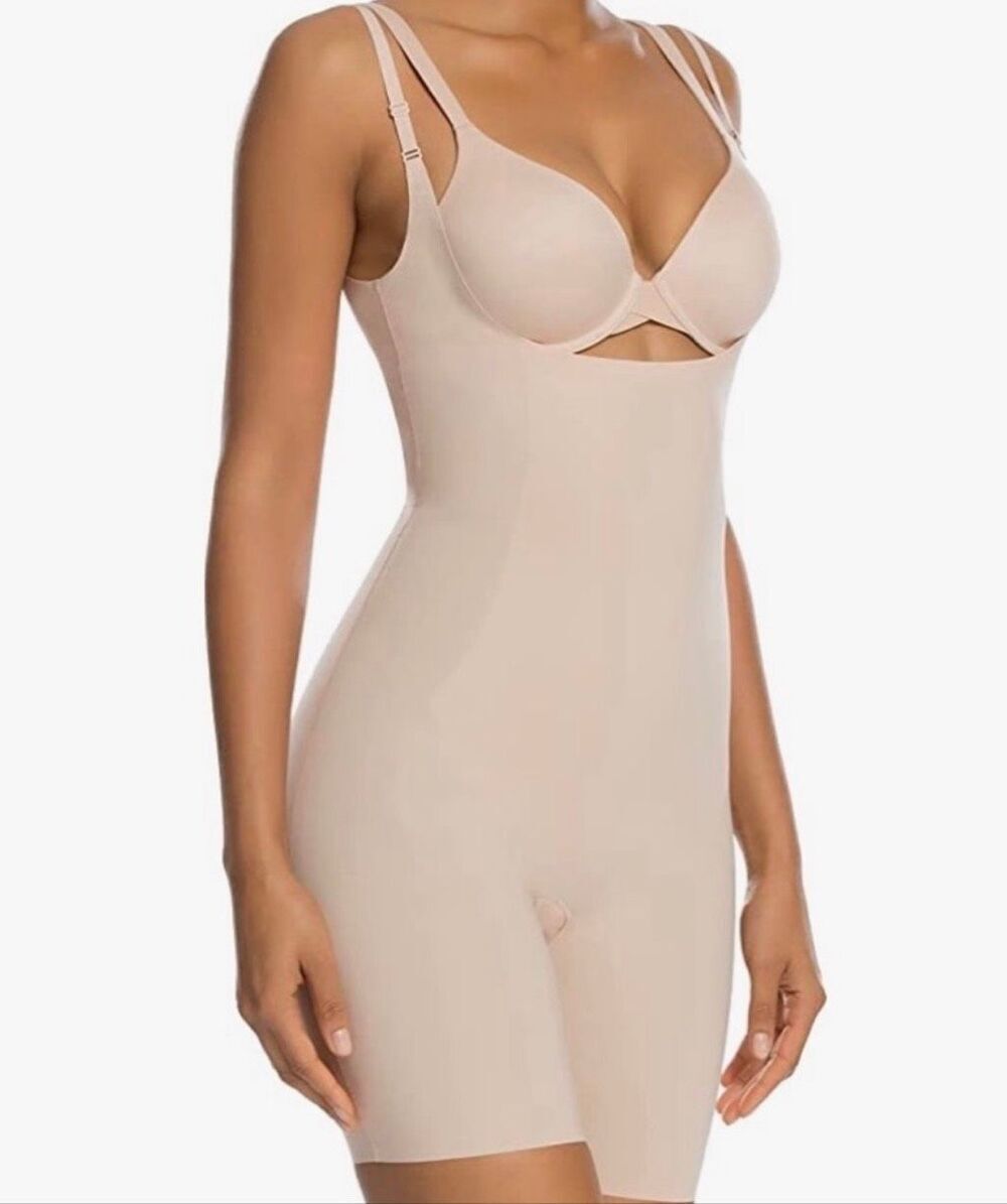Spanx Simplicity OnCore Open-Bust Mid-Thigh Bodysuit Size XL